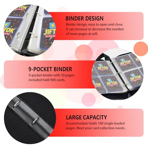 JIFTOK Trading Card Binder 9 Pocket,900 Pockets Card Collection Binder with 50 Removable Sleeves,PU Waterproof Top Card Book,3-Ring Zipper Collectible Trading Card Album for MTG/TCG Card Holder Gift(Orange) - Image 3