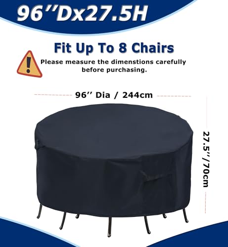TIFILE Round Patio Furniture Covers 96 Dia Waterproof Table Fire Pit Cover AntiFading for Outdoor Dining Set - Image 3