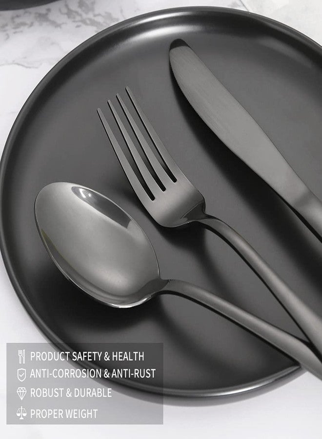 Xingjiake Black Silverware Set 40 Piece for 8, Stainless Steel Flatware Cutlery Set with Forks and Spoons, Kitchen Utensils Set, Dishwasher Safe - Image 3