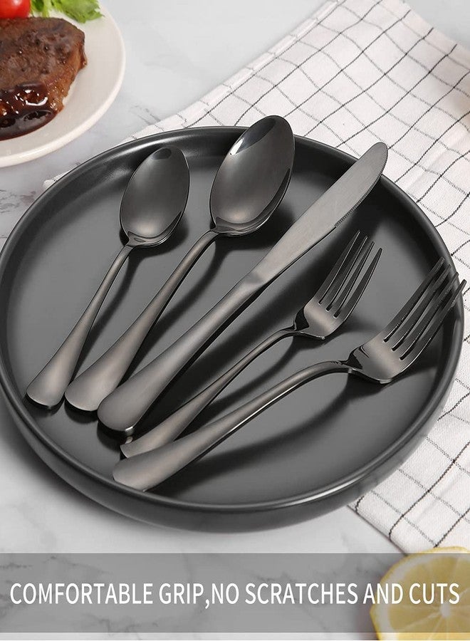 Xingjiake Black Silverware Set 40 Piece for 8, Stainless Steel Flatware Cutlery Set with Forks and Spoons, Kitchen Utensils Set, Dishwasher Safe - Image 4