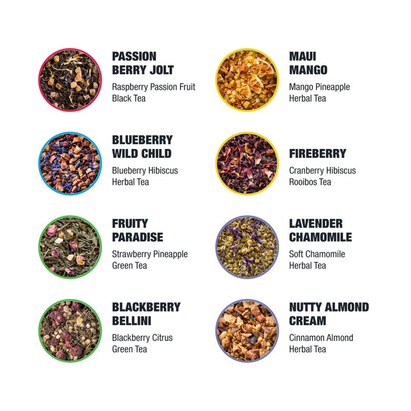 Tiesta Tea Top 8 Favorites Sampler Set, Up to 80 Cups, High to No Caffeine, Hot & Iced Tea, Loose Leaf Tea Variety Pack with Green, Herbal, Black & Chai Tea, 8 Sample Pouches - Image 4