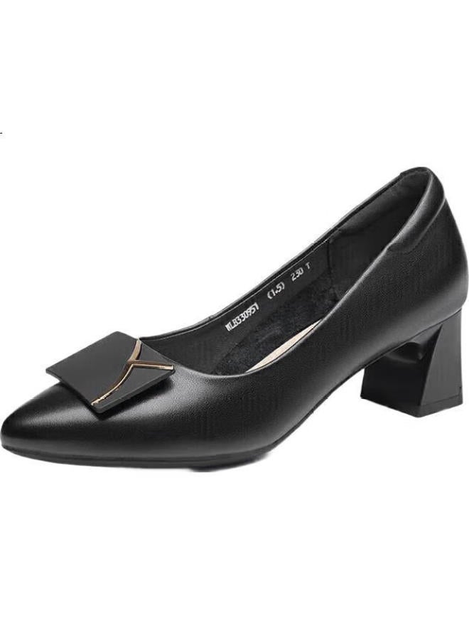 Red Dragonfly Fashion Square Buckle Commuter High Heels Women'S Single Shoes Elegant And Stylish Chunky Heel Women'S Shoes Wlb33095 Black 35 - Image 2