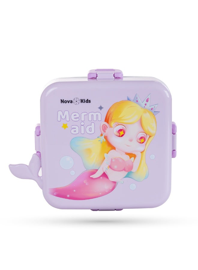 Nova kids صندوق غداء بنتو للأطفال من نوفا ستانلس ستيل 3 أقسام مع ملعقة وعلبة صلصة - بنفسجي حورية البحر - Image 4