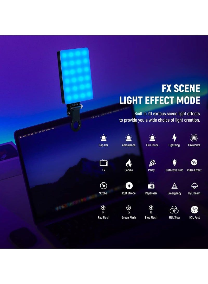 RGB LED Light For Phone With Phone Holder & Light Clip, Dimmable Modes Phone Light, Built In 2000mah Battery For Tablet/Laptop/Video Conference Tiktok Selfie/Vlog/Live Stream  - Image 2