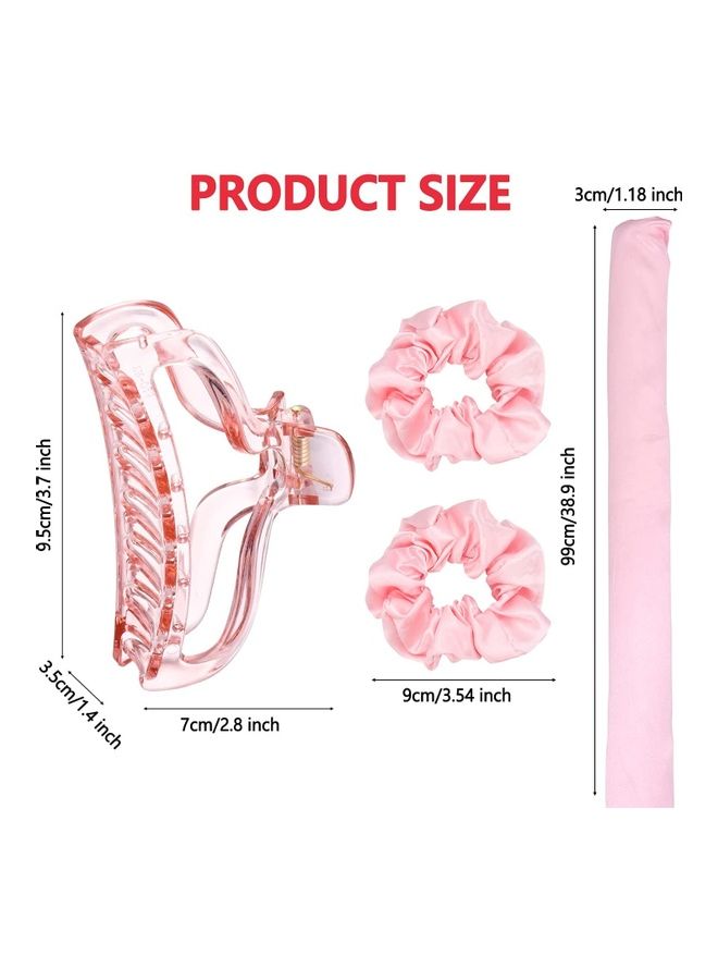 NIBEMINENT 4-Piece Heatless Curling Rod With Headband Pink - Image 5