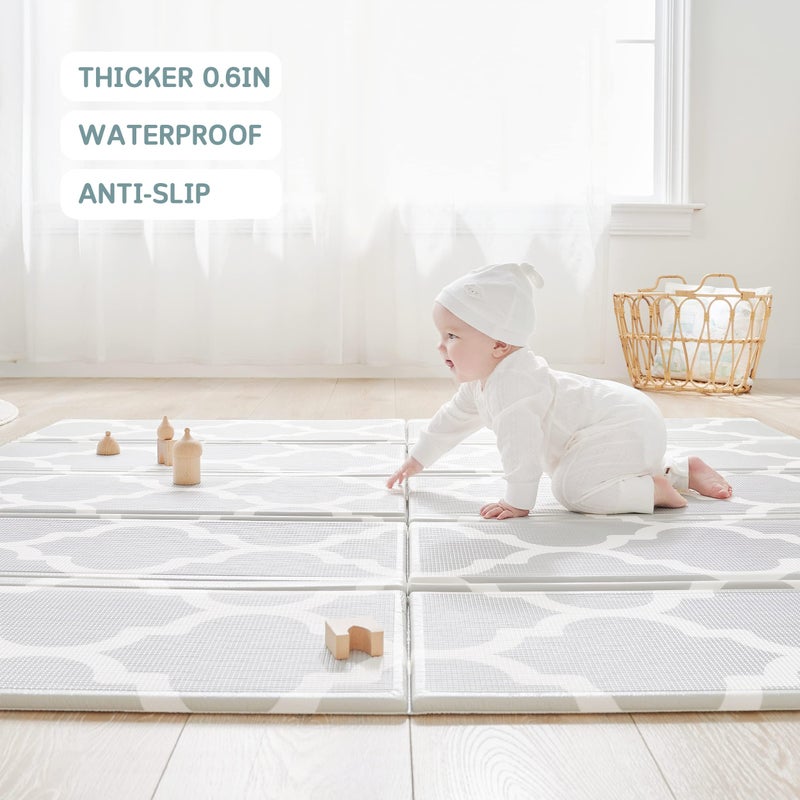 Fortella Extra Large Baby Play Mat for Playpens, 71.5â€x70â€ Reversible & Waterproof, Certified Non-Toxic Foam Mat, 0.6â€ Thick Foldable Playmat with Travel Case for Tummy Time & Crawling, Indoor Outdoor - Image 3