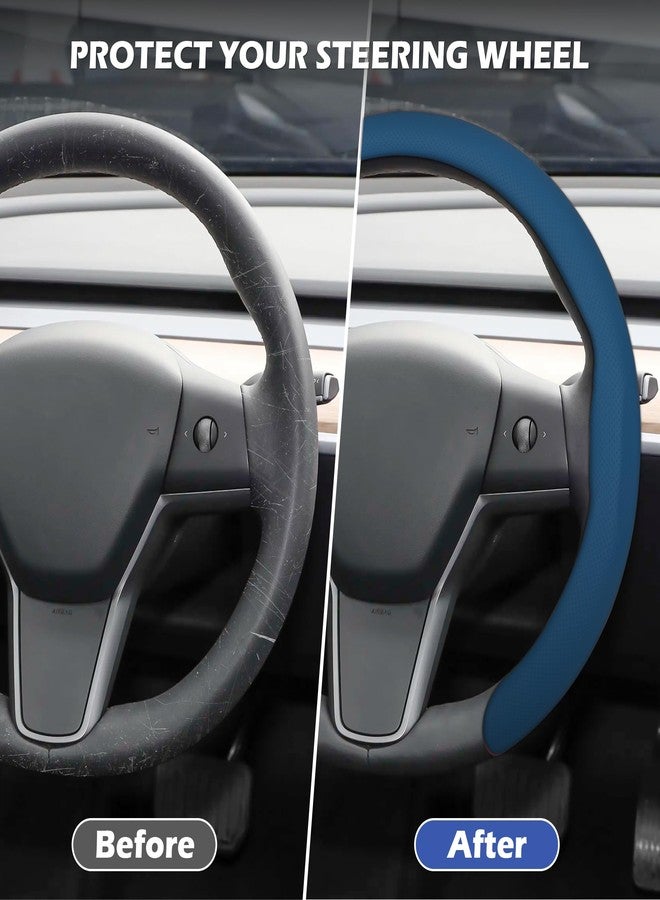 frani Leather Steering Wheel Cover, Universal 15 Inch Premium Non-Slip Steering Wheel Cover Navy Blue - Image 2