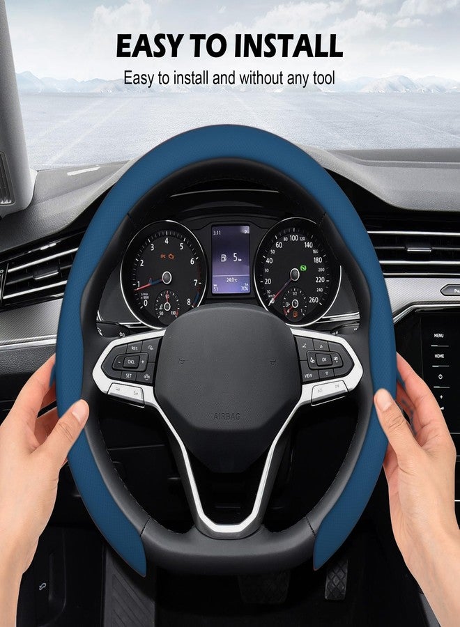 frani Leather Steering Wheel Cover, Universal 15 Inch Premium Non-Slip Steering Wheel Cover Navy Blue - Image 4