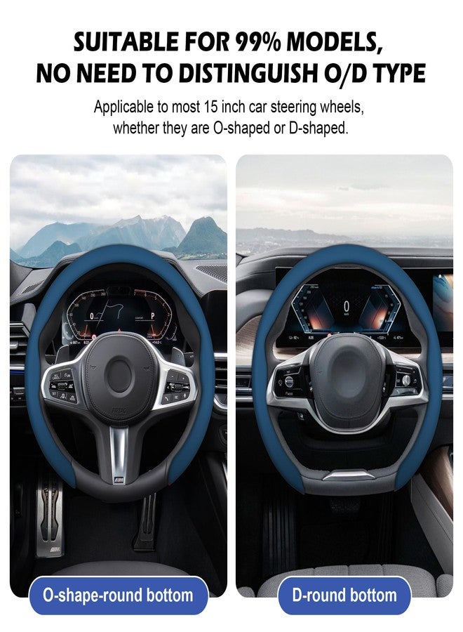 frani Leather Steering Wheel Cover, Universal 15 Inch Premium Non-Slip Steering Wheel Cover Navy Blue - Image 3