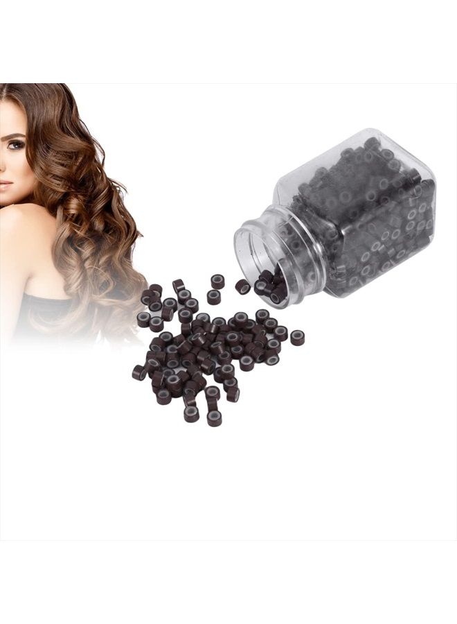 Silicone Micro Link Rings, Hair Extension Beads Silicone, Nano Hair Extension Beads 1 Bottle/Set 500Pcs 5mm Lined Beads Silicone Lined Links Beads Linkies for Hair Extensions (Medium Brown)