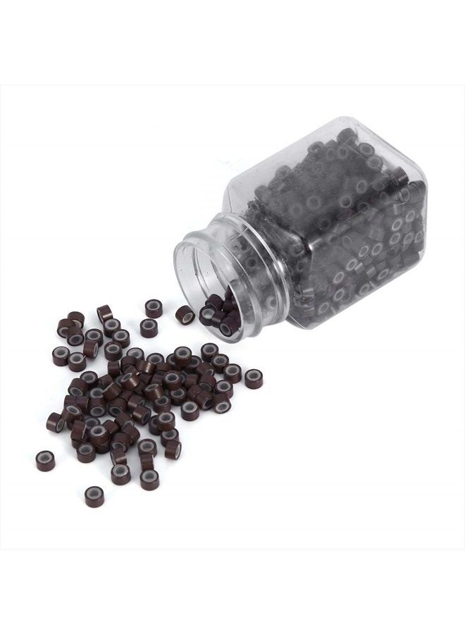 Silicone Micro Link Rings, Hair Extension Beads Silicone, Nano Hair Extension Beads 1 Bottle/Set 500Pcs 5mm Lined Beads Silicone Lined Links Beads Linkies for Hair Extensions (Medium Brown)