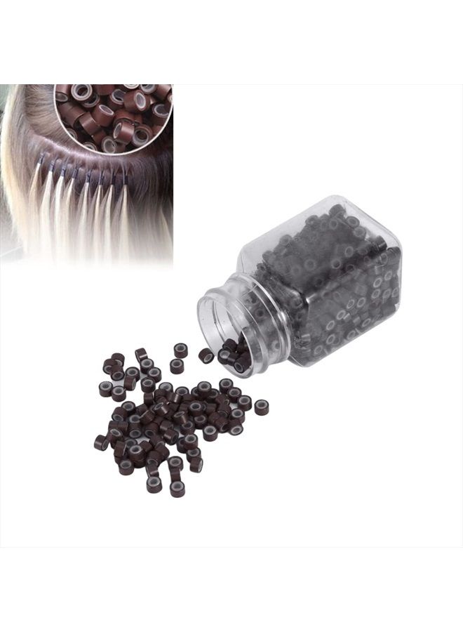 Silicone Micro Link Rings, Hair Extension Beads Silicone, Nano Hair Extension Beads 1 Bottle/Set 500Pcs 5mm Lined Beads Silicone Lined Links Beads Linkies for Hair Extensions (Medium Brown)