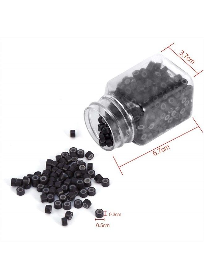 Silicone Micro Link Rings, Hair Extension Beads Silicone, Nano Hair Extension Beads 1 Bottle/Set 500Pcs 5mm Lined Beads Silicone Lined Links Beads Linkies for Hair Extensions (Medium Brown)