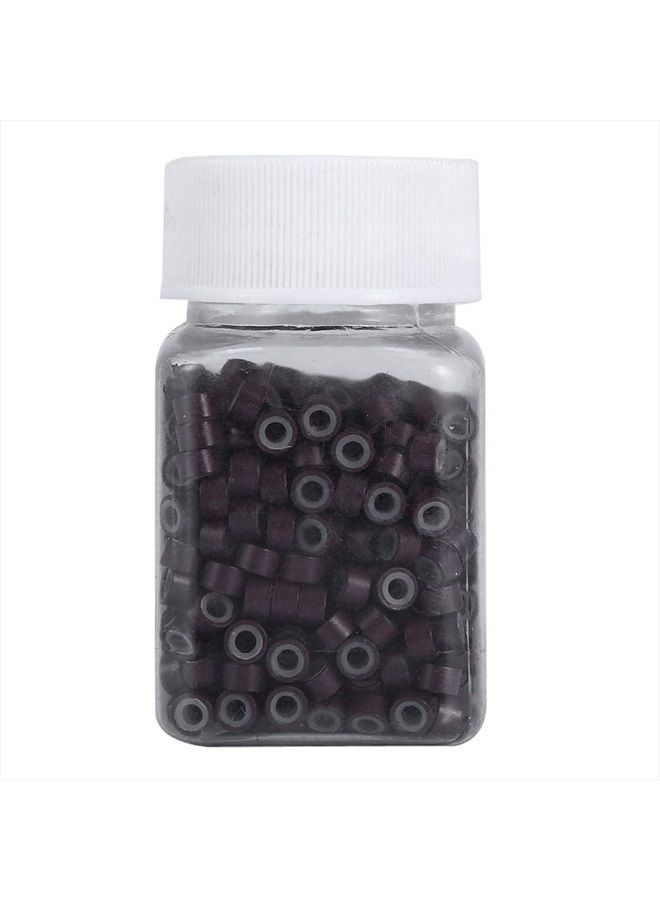 Silicone Micro Link Rings, Hair Extension Beads Silicone, Nano Hair Extension Beads 1 Bottle/Set 500Pcs 5mm Lined Beads Silicone Lined Links Beads Linkies for Hair Extensions (Medium Brown)