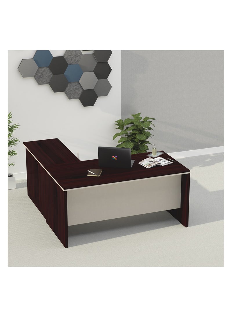 ماهاماي مكتب عمل تنفيذي على شكل حرف L من ماهمايي زيلدا M225 مع خزانة، سهل التنظيف، مثالي للمنزل والمكتب، لون الجوز الداكن - Image 4