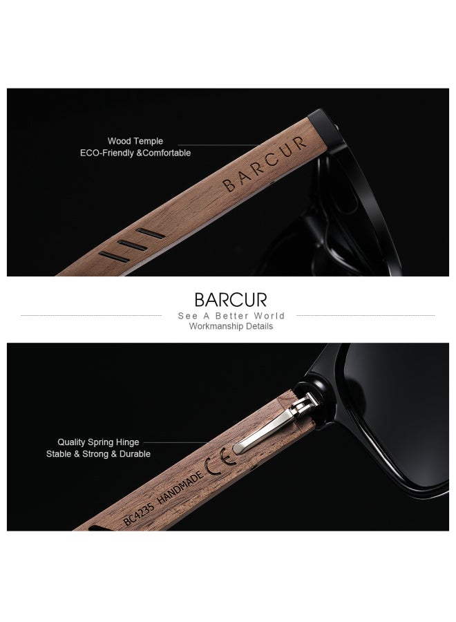 BARCUR Black Walnut Sunglasses for Men Wood Sun Glasses Man Eyeglasses Polarizing Glasses UVA&B Protection Eyewear ECO-Friendly-Lenses Color:Leopard Gray-Frame Color:BARCUR Polarized