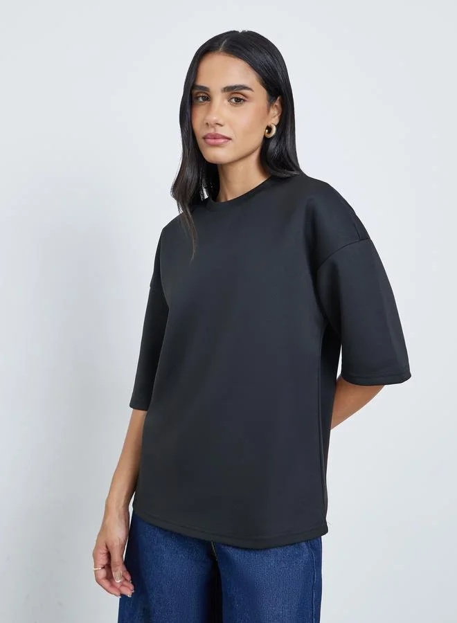 ستايلي Styli Solid Short Sleeve Oversized T-Shirt