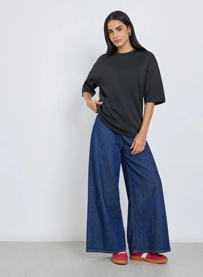 ستايلي Styli Solid Short Sleeve Oversized T-Shirt