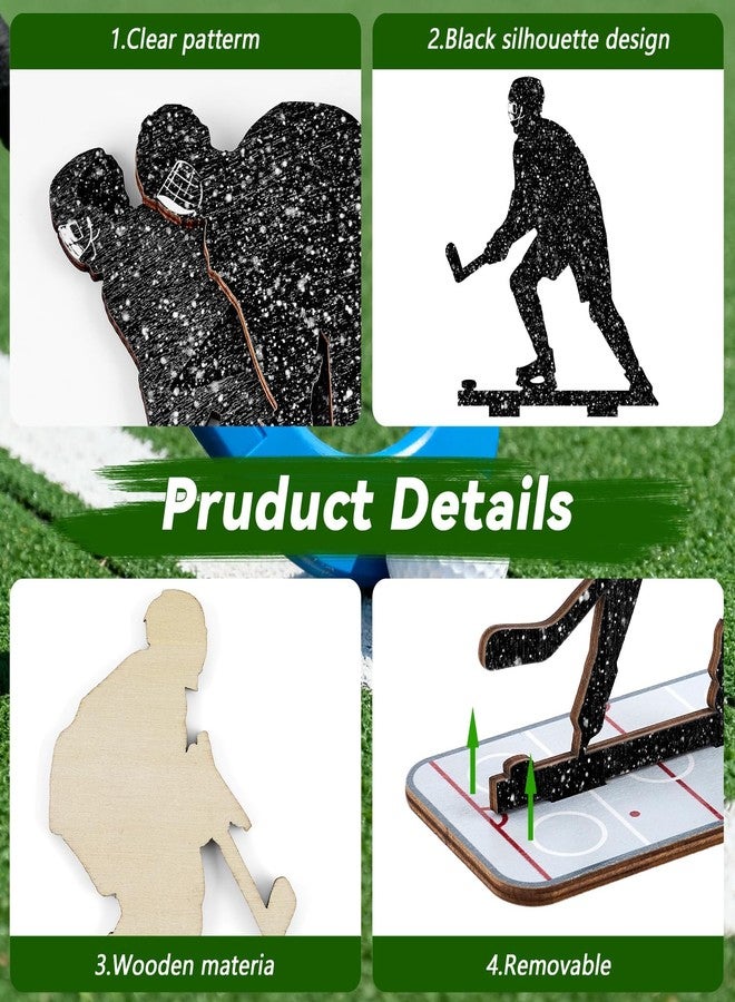 APUDWN 7 Pcs Hockey Party Decorations, Hockey Happy Birthday Wooden Table Signs, Glitter Ice Player Silhouette Centerpieces with Bases for Lovers Boys Girls Club Birthday Party Supplies Gifts - Image 3