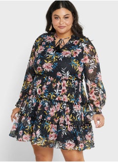 Puff Sleeve Floral Print Dress