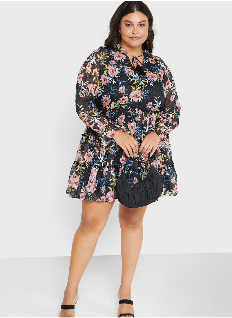 lovedrobe - Puff Sleeve Floral Print Dress - Image 1