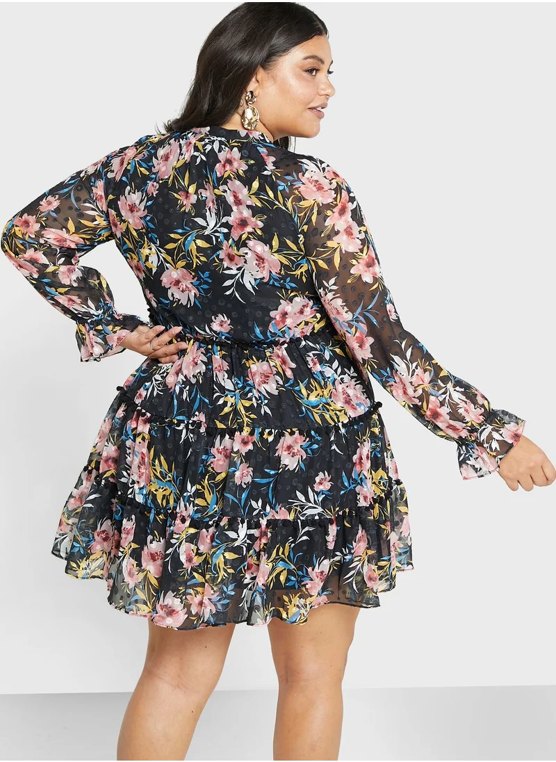 lovedrobe Puff Sleeve Floral Print Dress