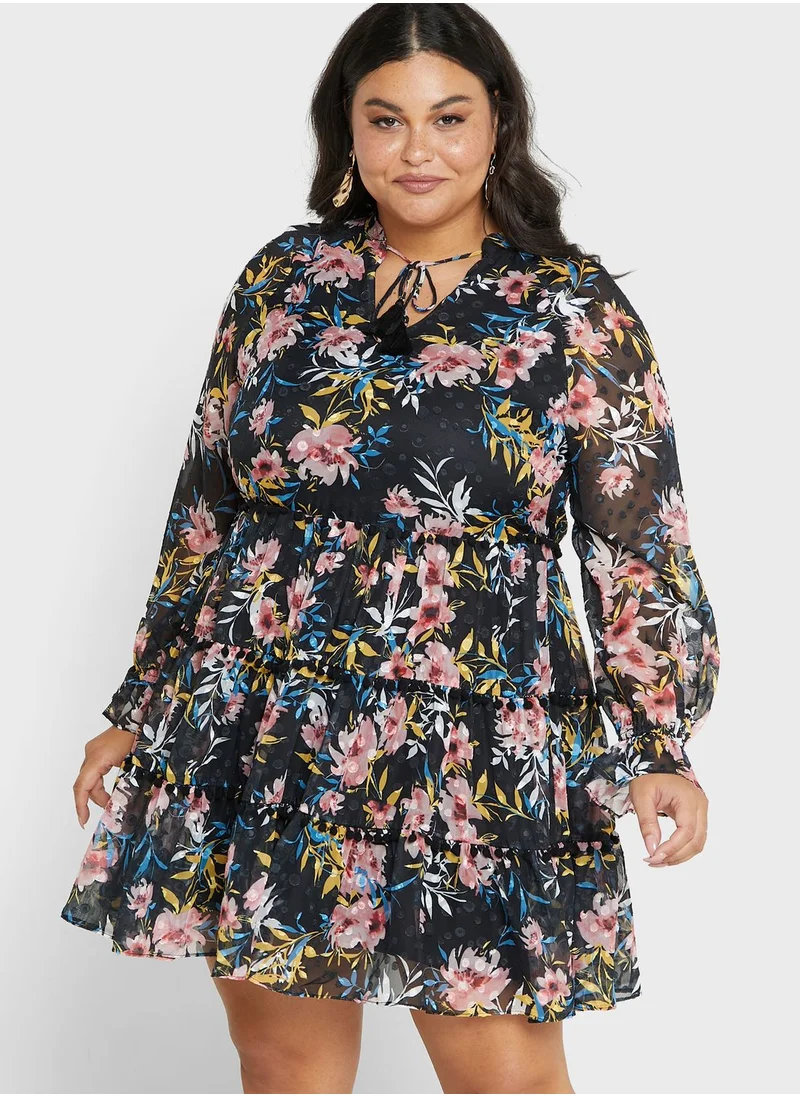 lovedrobe Puff Sleeve Floral Print Dress