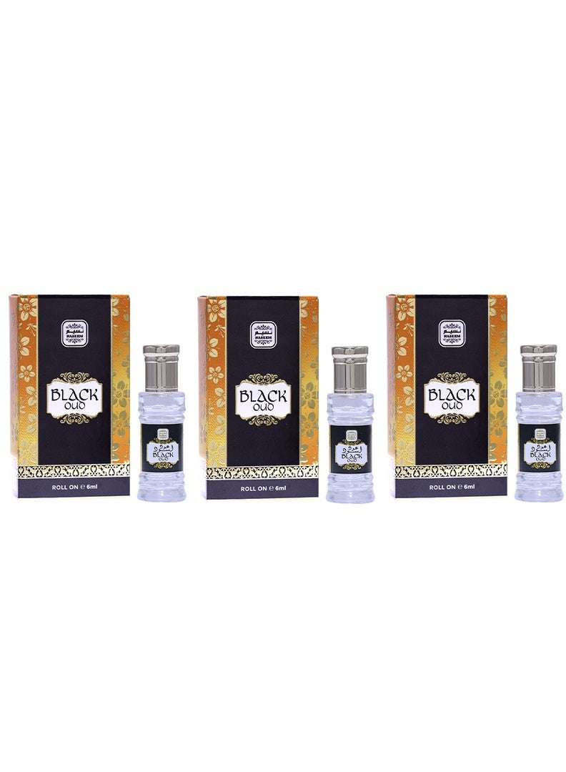 Black Oud Perfume Oil Roll-On for Men & Women - 6ml (Pack of 3)