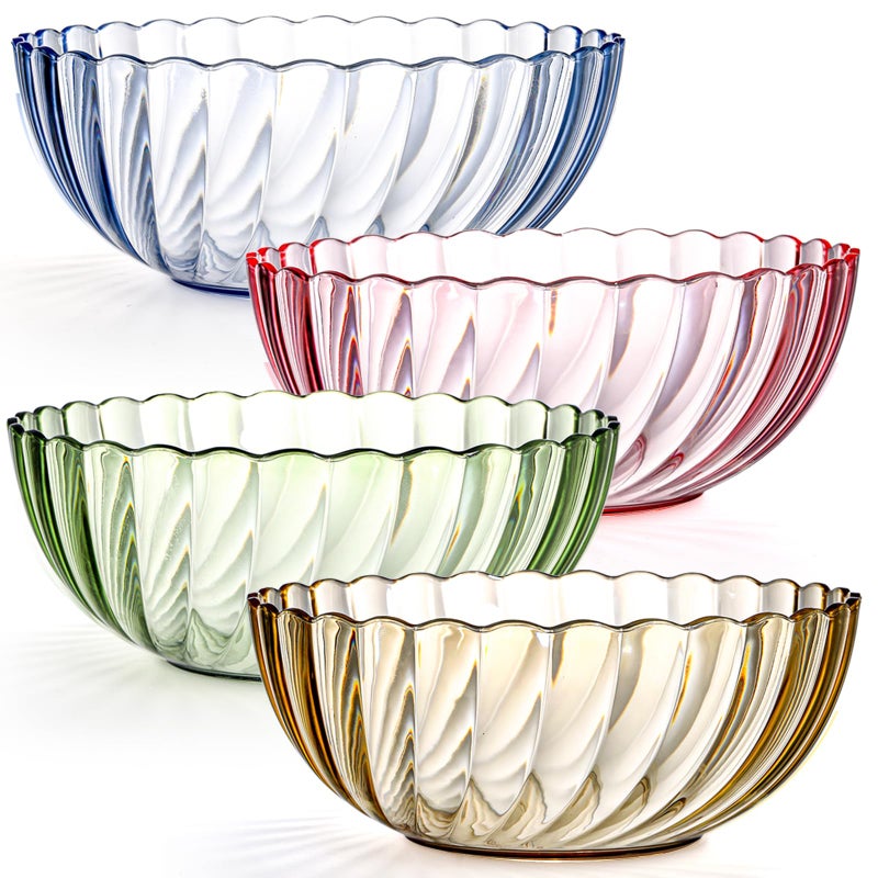 Fasmov 4 Pack Plastic Serving Bowls, Plastic Salad Mixing Bowls, 74oz Break Resistant Plastic Bowls for Salad, Fruit, Popcorn, Chip and Dip, Multicolor - Image 1