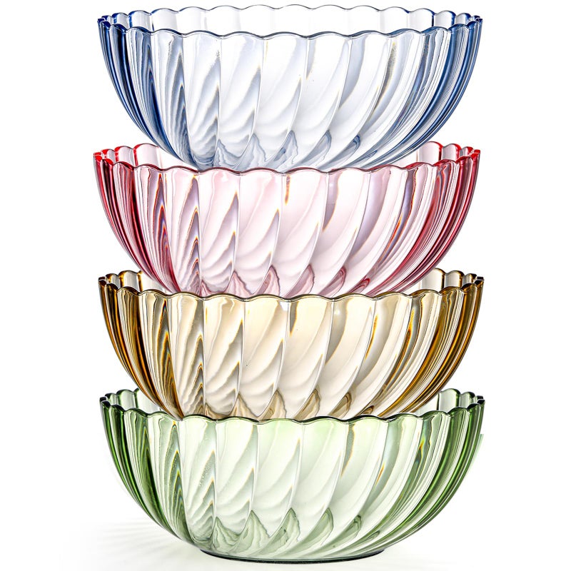 Fasmov 4 Pack Plastic Serving Bowls, Plastic Salad Mixing Bowls, 74oz Break Resistant Plastic Bowls for Salad, Fruit, Popcorn, Chip and Dip, Multicolor - Image 4
