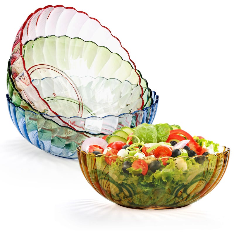 Fasmov 4 Pack Plastic Serving Bowls, Plastic Salad Mixing Bowls, 74oz Break Resistant Plastic Bowls for Salad, Fruit, Popcorn, Chip and Dip, Multicolor - Image 3