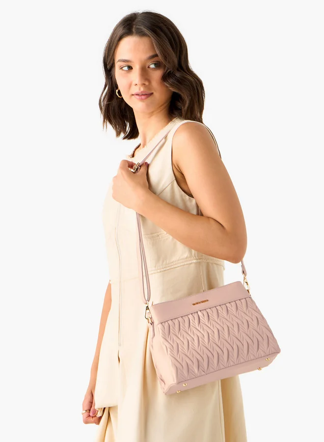 Flora Bella By Shoexpress Textured Crossbody Bag with Detachable Shoulder Strap