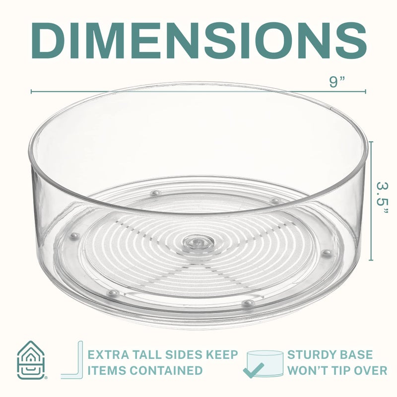 Home Intuition Round Plastic Clear Lazy Susan Turntable Food Storage Container for Kitchen (9" Round, 1 Pack) - Image 2