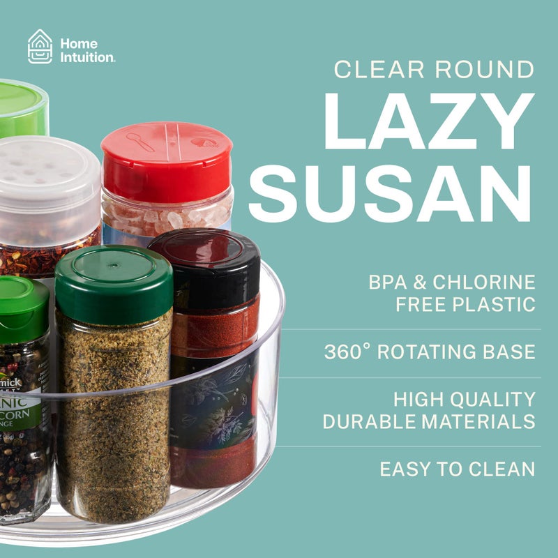 Home Intuition Round Plastic Clear Lazy Susan Turntable Food Storage Container for Kitchen (9" Round, 1 Pack) - Image 3