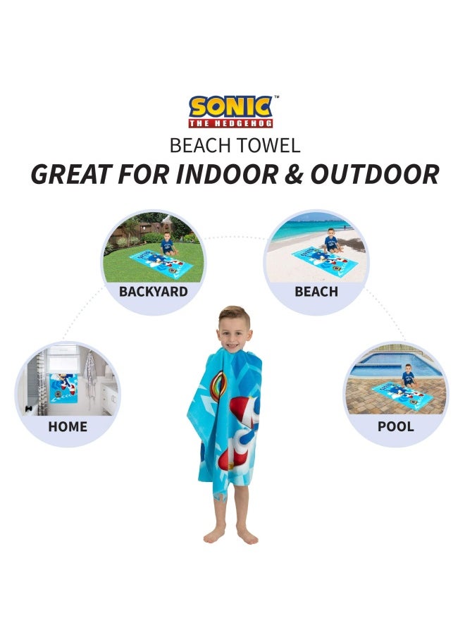 Franco - Kids Super Soft Cotton Beach Towel 58 In X 28 In Sonic The Hedgehog - Image 1