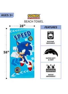 Franco Kids Super Soft Cotton Beach Towel 58 In X 28 In Sonic The Hedgehog  - Image 3