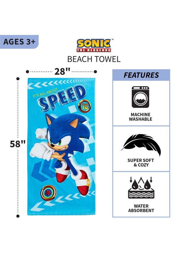 Franco - Kids Super Soft Cotton Beach Towel 58 In X 28 In Sonic The Hedgehog - Image 1