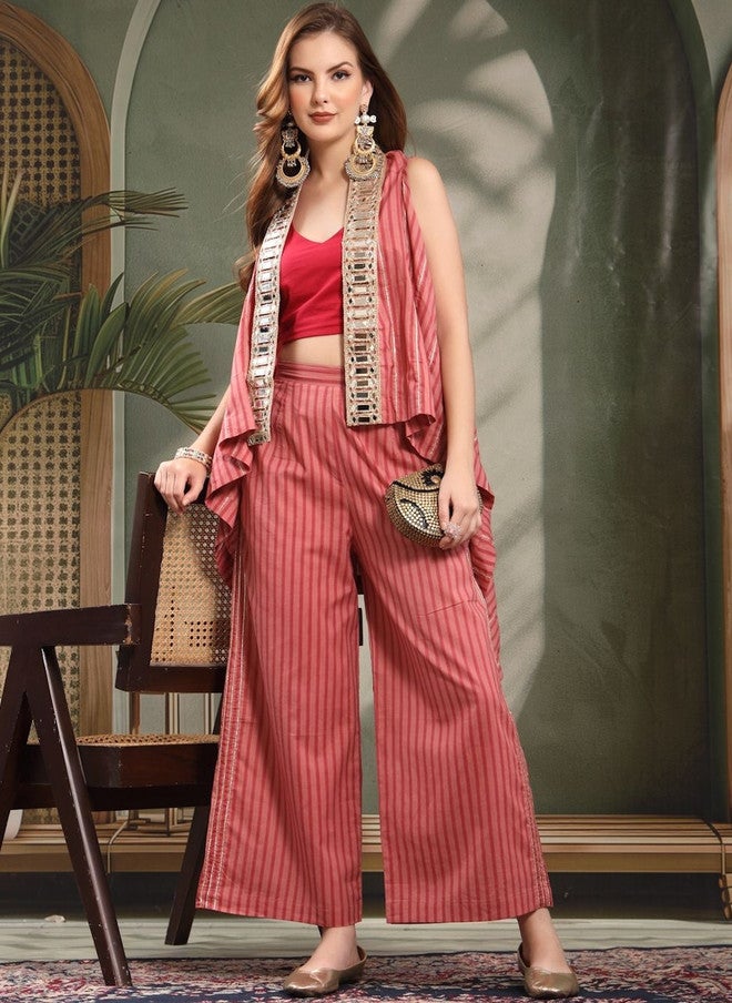 COTLAND FASHION طقم كوتلاند فاشن ذو ياقة دائرية مطبوعة وبنطلونات بالازو متناسقة - Image 1