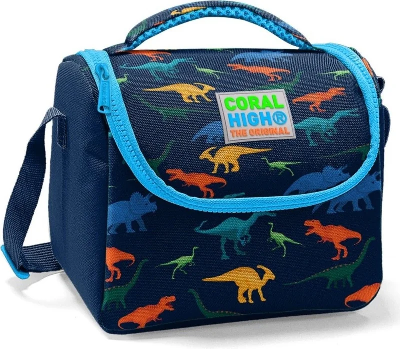 CORAL HIGH School Bag and Lunch Box Set - Boy Navy Blue Dinosaur - USB Socket