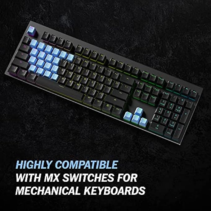 rayihni RUBBER KEYCAPS SET | ANTI-SLIP TEXTURE | DOUBLESHOT BACKLIT KEYCAP SET | 23 KEYS OEM PROFILE KEY SET | FOR MECHANICAL KEYBOARD | COMPATIBLE WITH CHERRY MX, GATERON, KAILH | BLUE MALIBU - Image 2