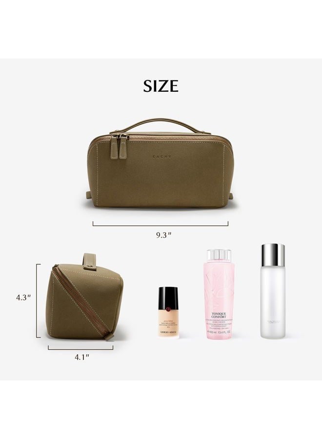 EACHY Travel Makeup Bag, Faux Suede Cosmetic Bags for Women,Large Capacity Portable Pouch Open Flat Toiletry Bag Make up Organizer with Divider and Handle - Image 5