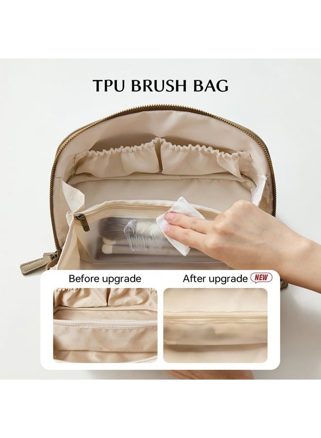 EACHY Travel Makeup Bag, Faux Suede Cosmetic Bags for Women,Large Capacity Portable Pouch Open Flat Toiletry Bag Make up Organizer with Divider and Handle - Image 3