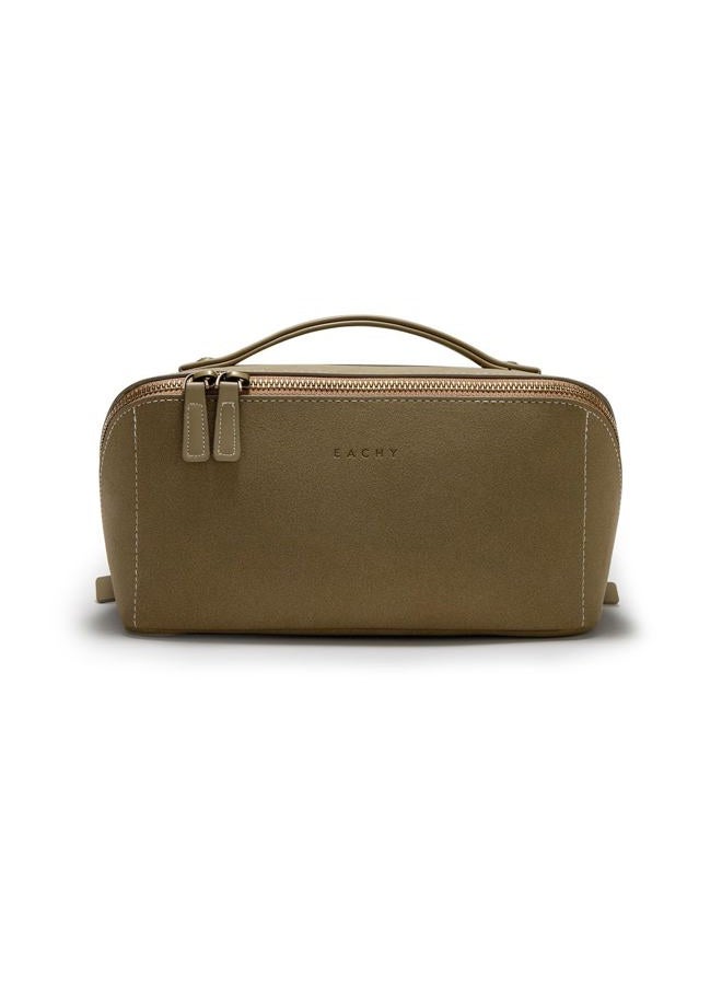 EACHY Travel Makeup Bag, Faux Suede Cosmetic Bags for Women,Large Capacity Portable Pouch Open Flat Toiletry Bag Make up Organizer with Divider and Handle - Image 1