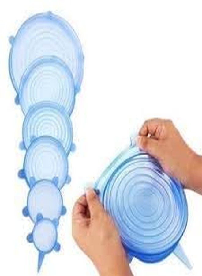 Meshaan Microwave Safe Silicone Stretch Lids reuseable Flexible Covers for Rectangle, Round, Square Bowls, Dishes, Plates, Cans, Jars (TRAVVELING FOOD COVERAGE USE, 6 Pcs) - Image 1