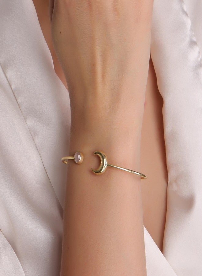Dua Rose Quartz Pink Gold-Plated Moon Bangle Bracelet for Women | Feminine Stylish Gemstone Jewelry | Healing Crystal Adjustable Fashion Accessory | Unique Gift for Her - Image 4