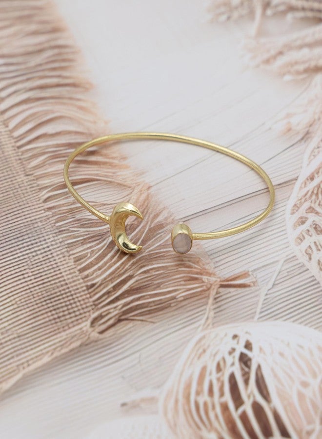 Dua Rose Quartz Pink Gold-Plated Moon Bangle Bracelet for Women | Feminine Stylish Gemstone Jewelry | Healing Crystal Adjustable Fashion Accessory | Unique Gift for Her - Image 2