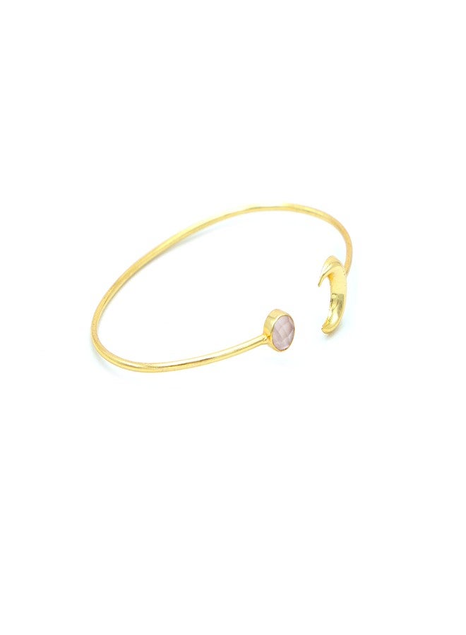 Dua Rose Quartz Pink Gold-Plated Moon Bangle Bracelet for Women | Feminine Stylish Gemstone Jewelry | Healing Crystal Adjustable Fashion Accessory | Unique Gift for Her - Image 5