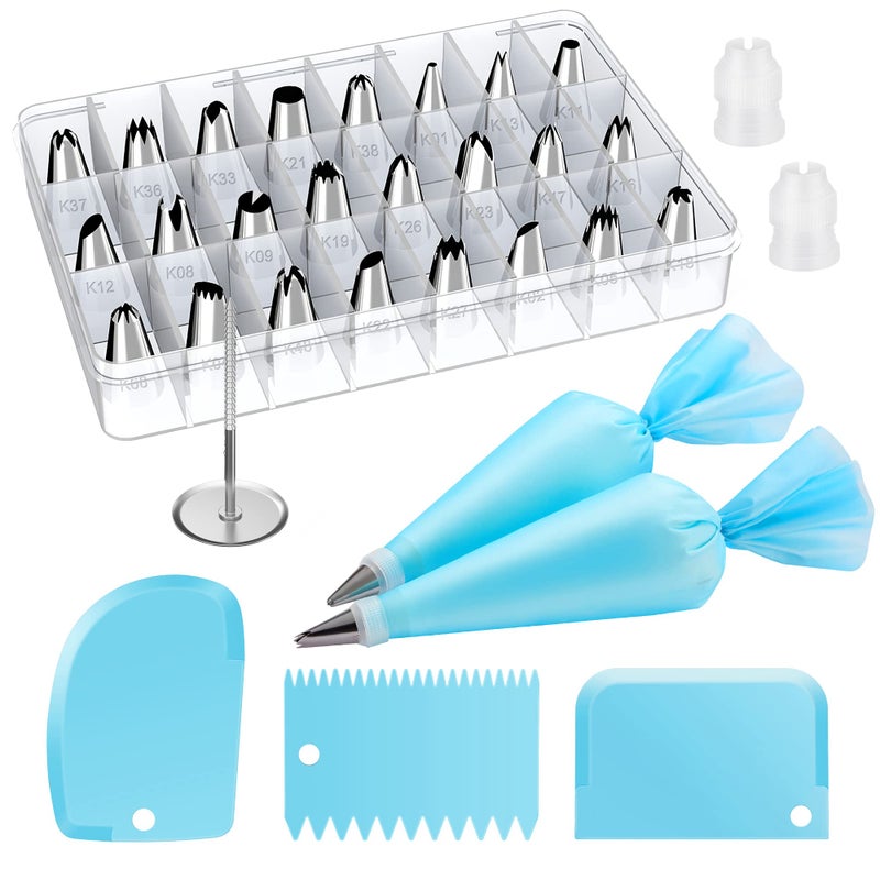 Kootek 32-Piece Piping Bags and Tips Set with 24 Icing Piping Tips, 2 Reusable Pastry Bags 12 Inch, Reusable Piping Icing Bags and Tips, Cake Decorating Kit for Frosting Cookie, Cupcake - Image 1