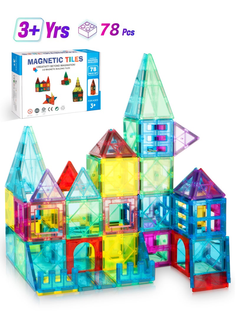 Xkimos 78-piece Magnetic Building Blocks Toy Set 78 Transparent Magnetic 3D Building Blocks Building Game Board - STEM Educational Toys for Boys and Girls, 3+ Years  - Image 1