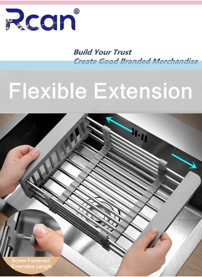 Rcan Expandable in Sink Dish Drying Rack, Over The Sink Dish Rack,Tableware Storage Rack Fruit and Vegetable Drain Basket Stainless Steel Dishwashing Rack for Kitchen Universal Sink Drain Rack  - Image 3